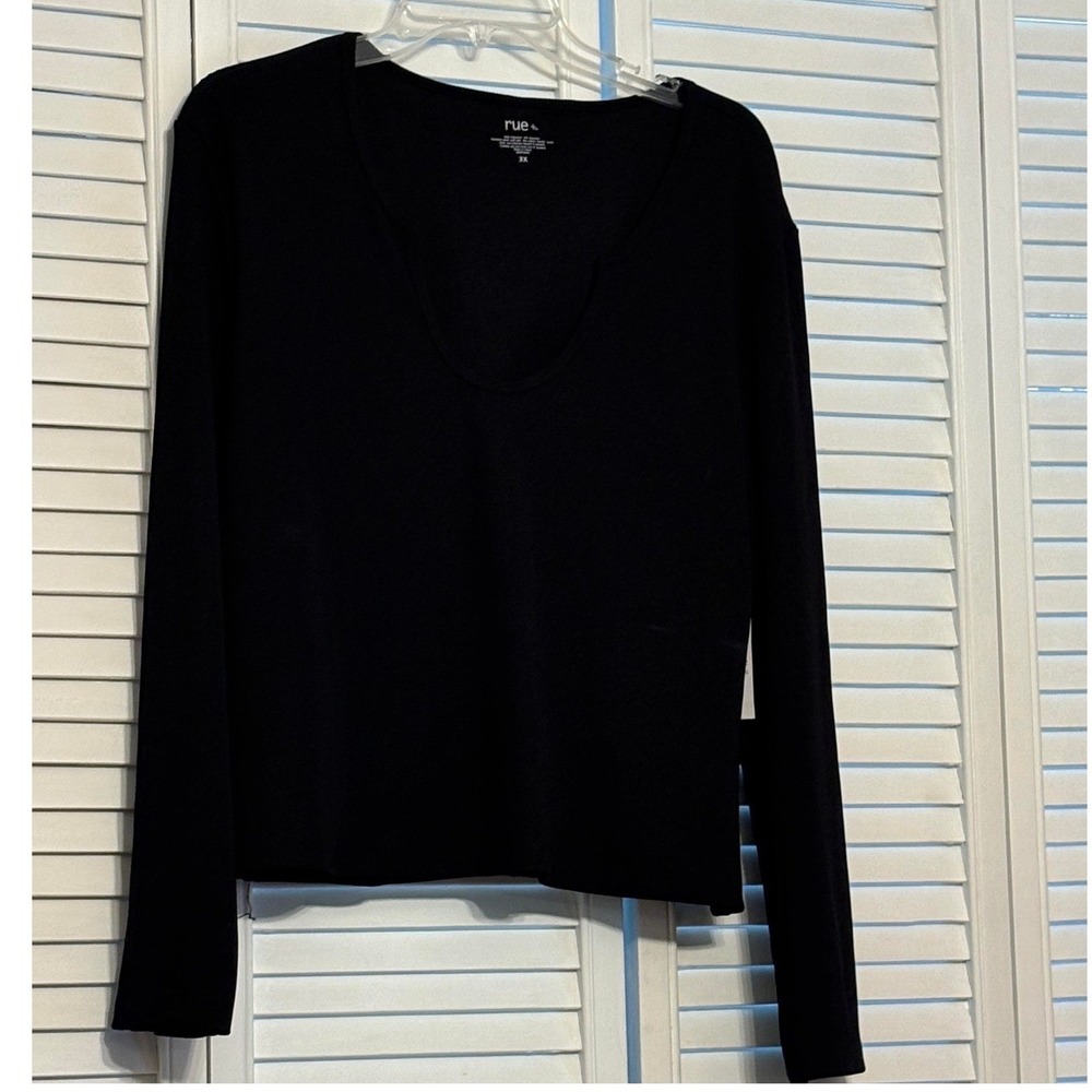 Rue21 Rue+ Womens 3X Black Ribbed Notched Scoop Neck Long Sleeve Top JK17366X